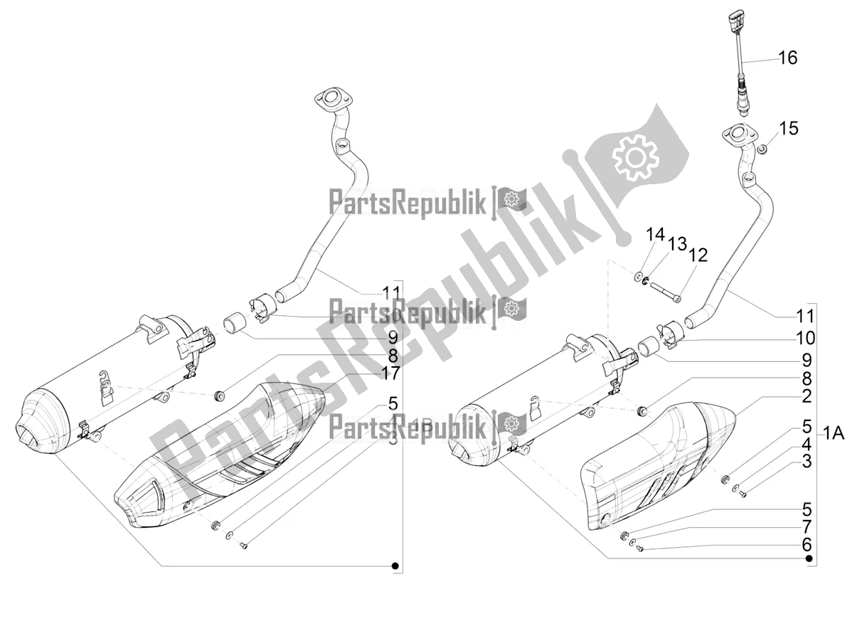Alle onderdelen voor de Geluiddemper van de Piaggio Medley 150 4T IE ABS 2019