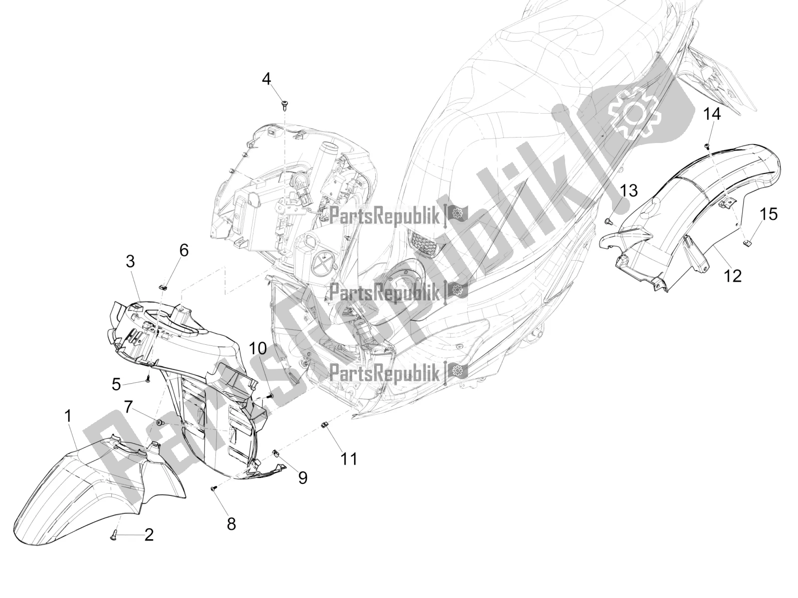 Toutes les pièces pour le Logement De Roue - Garde-boue du Piaggio Medley 150 4T IE ABS 2019