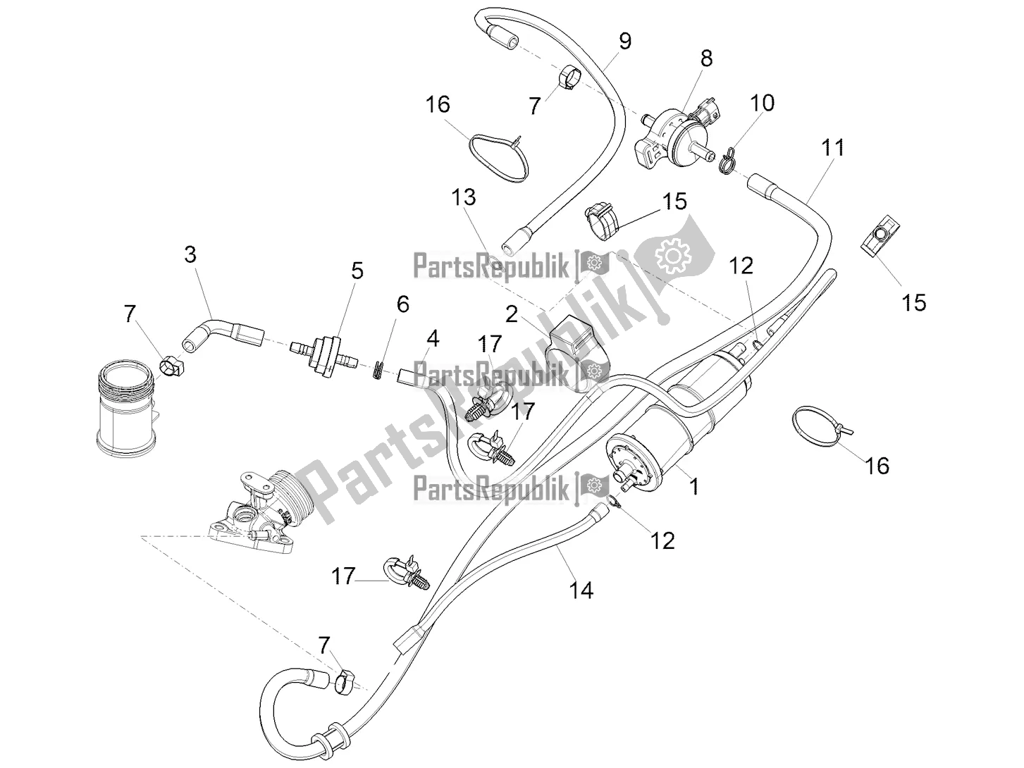 Toutes les pièces pour le Système Anti-percolation du Piaggio Medley 150 E5 2020