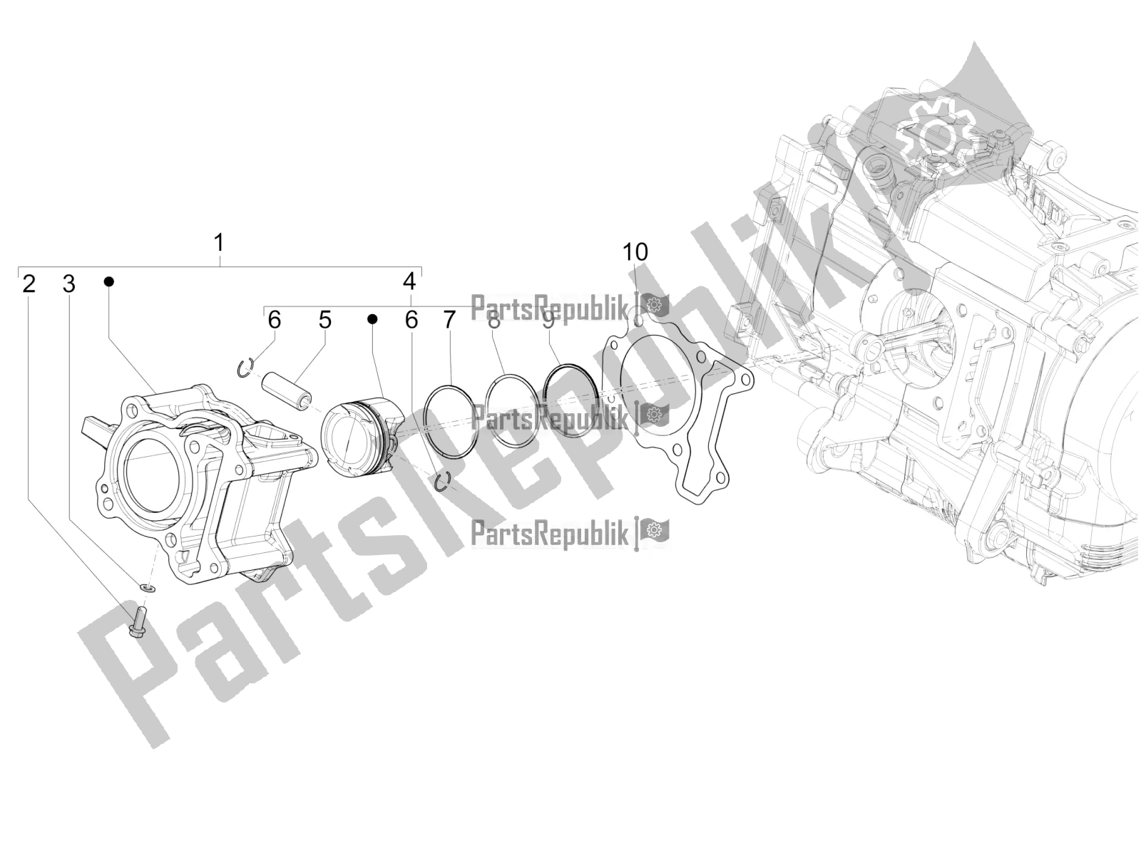 Toutes les pièces pour le Unité Cylindre-piston-axe De Poignet du Piaggio Medley 150 E5 2020