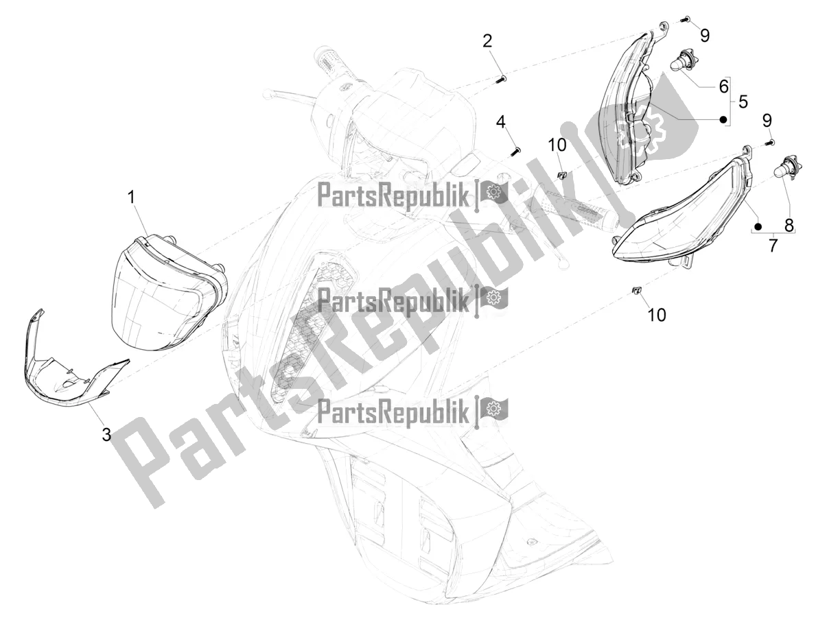 Wszystkie części do Reflektory Przednie - Kierunkowskazy Piaggio Medley 150 E5 2020