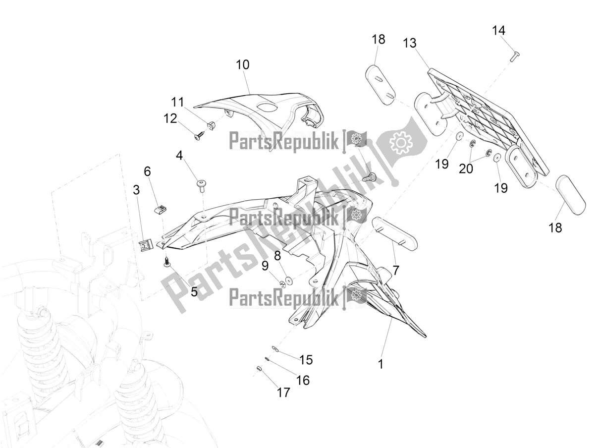 All parts for the Rear Cover - Splash Guard of the Piaggio Medley 150 E5 2020