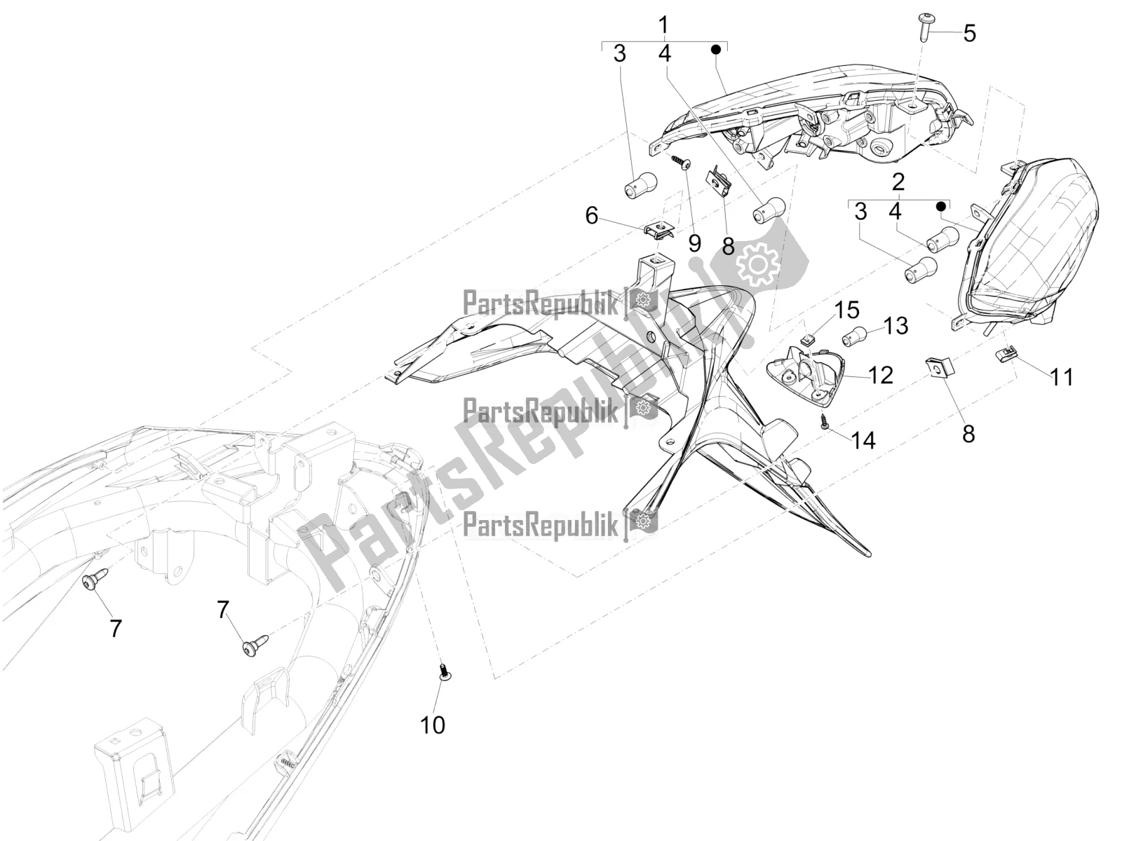 All parts for the Rear Headlamps - Turn Signal Lamps of the Piaggio Medley 150 E5 2020