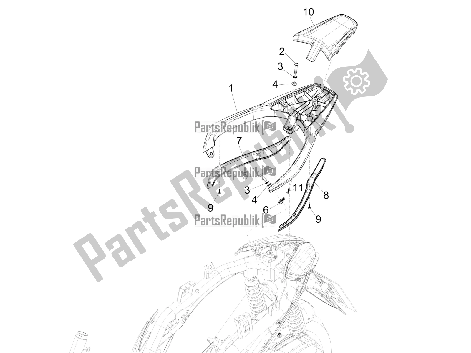 Toutes les pièces pour le Porte-bagages Arrière du Piaggio Medley 150 E5 2020