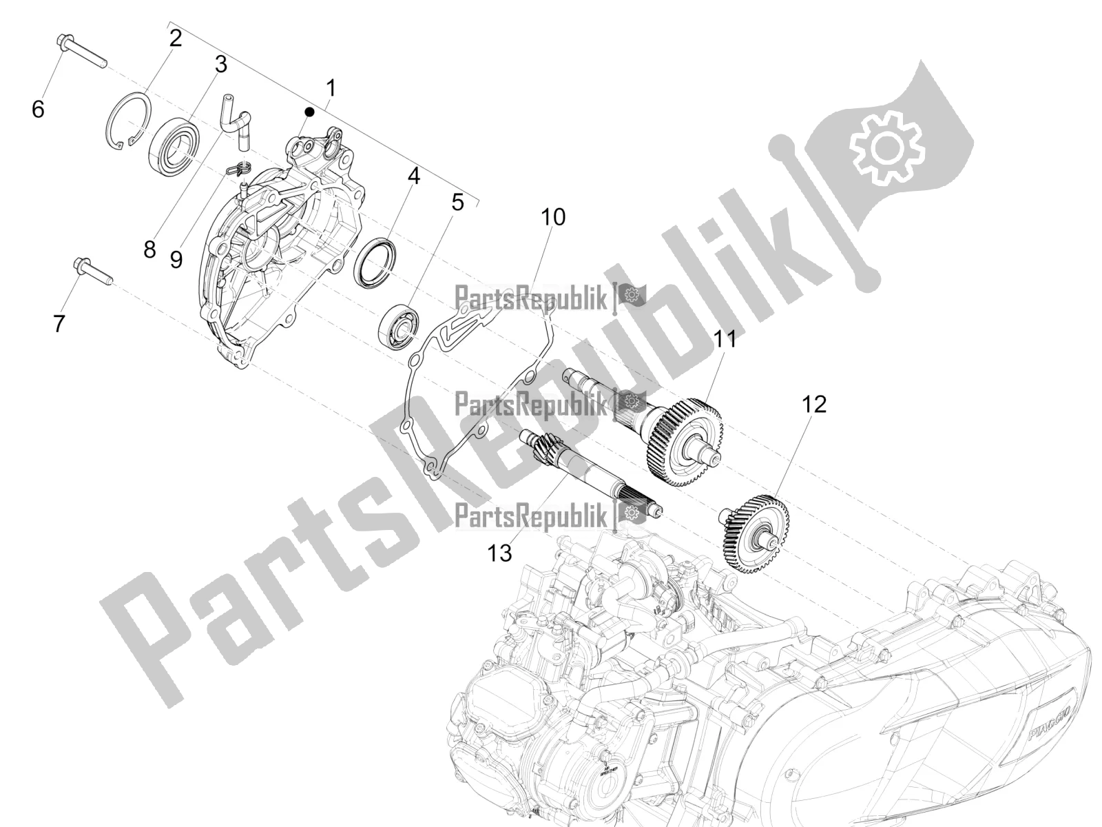 All parts for the Reduction Unit of the Piaggio Medley 150 E5 2020