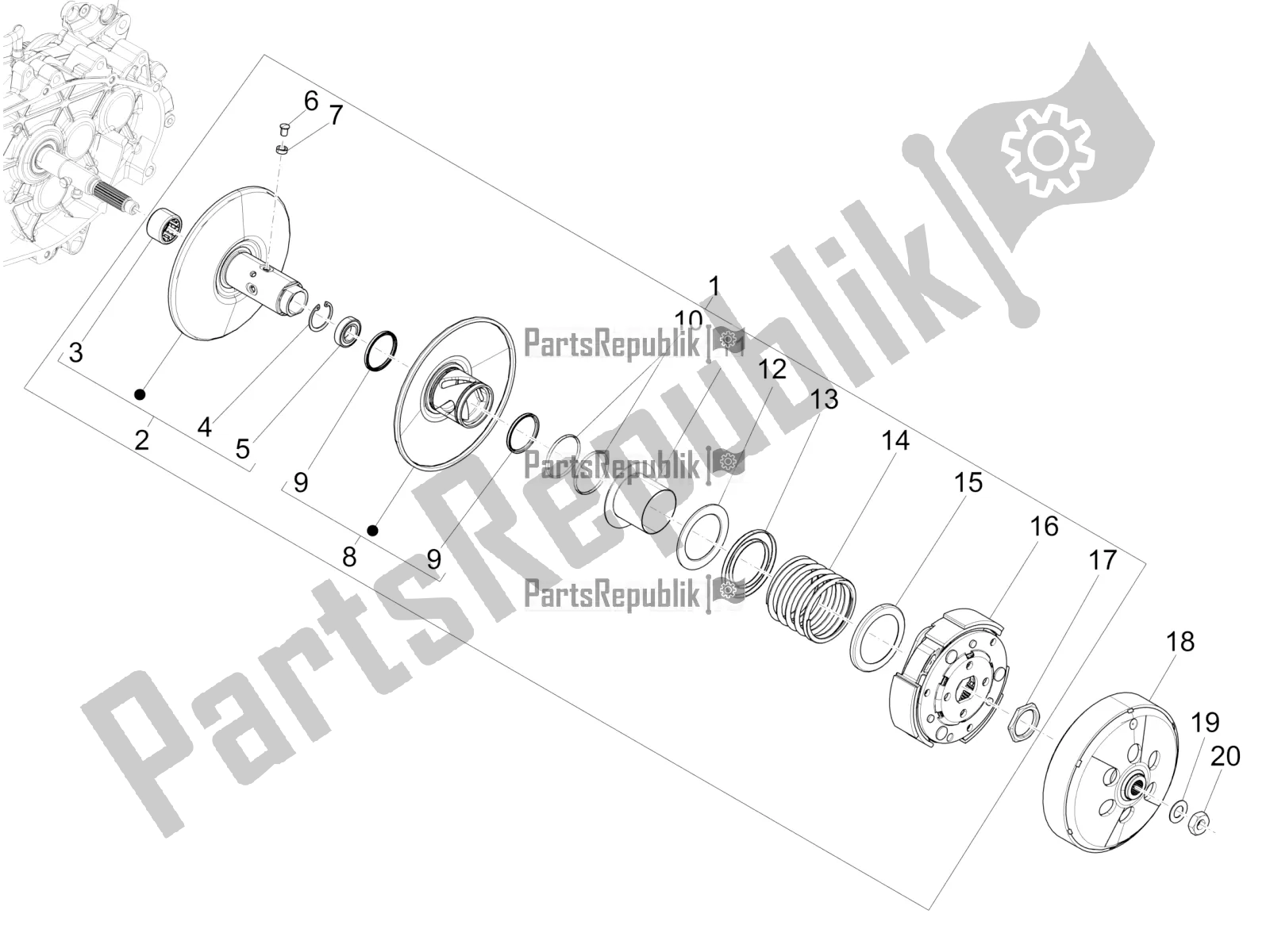 Tutte le parti per il Puleggia Condotta del Piaggio Medley 150 E5 2021