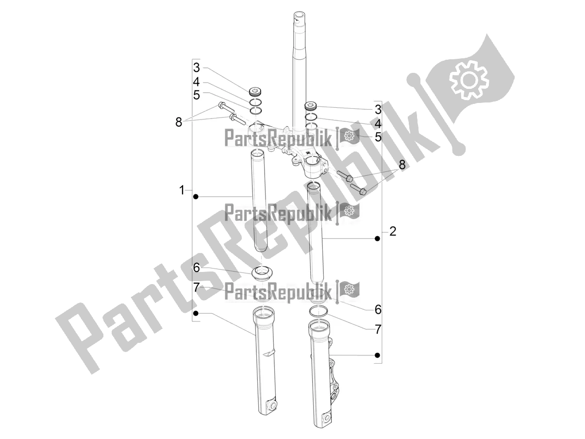 Alle onderdelen voor de Fork's Components (showa) van de Piaggio Medley 150 E5 2021