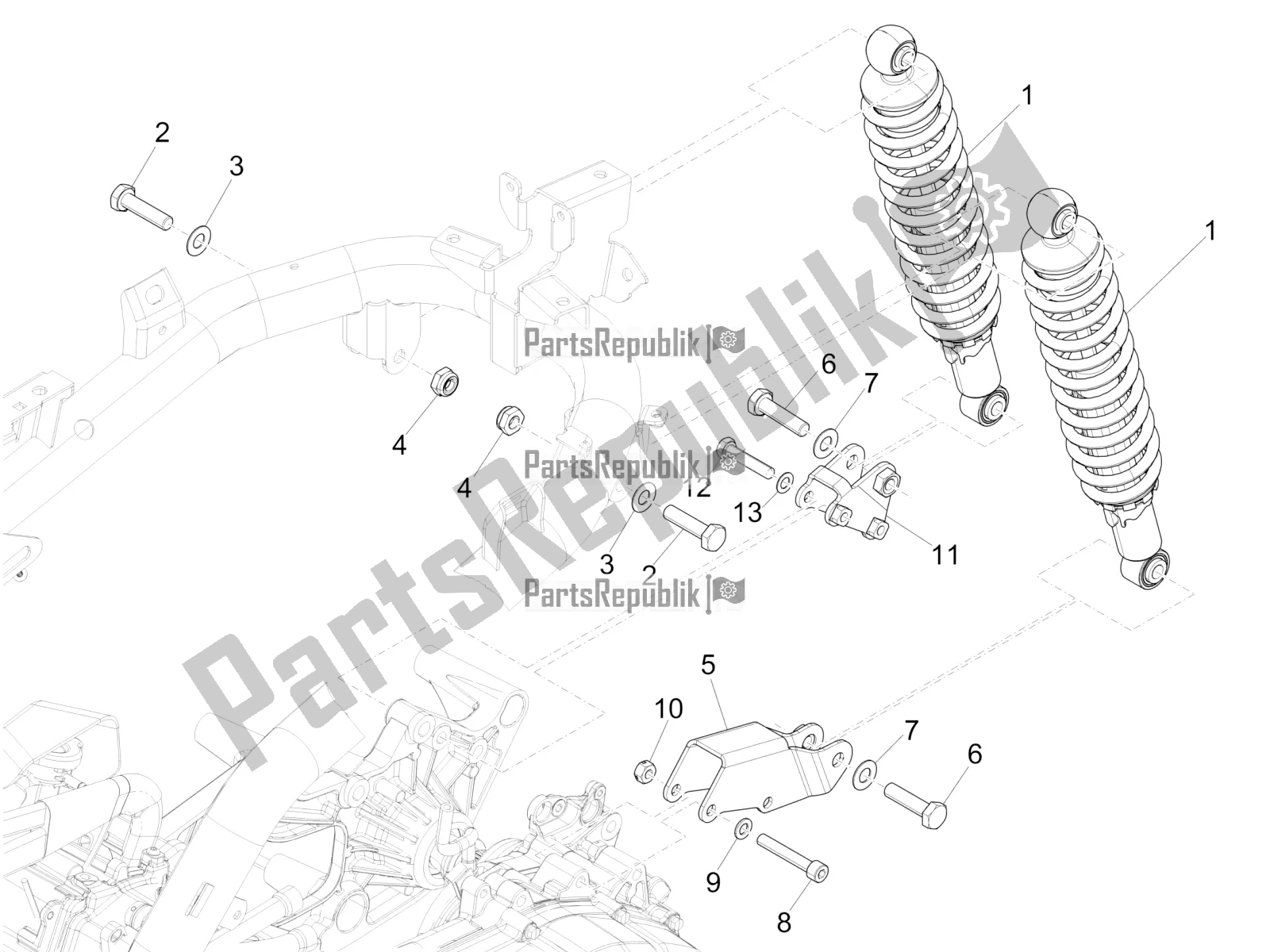 Toutes les pièces pour le Suspension Arrière - Amortisseur / S du Piaggio Medley 150 E5 2021