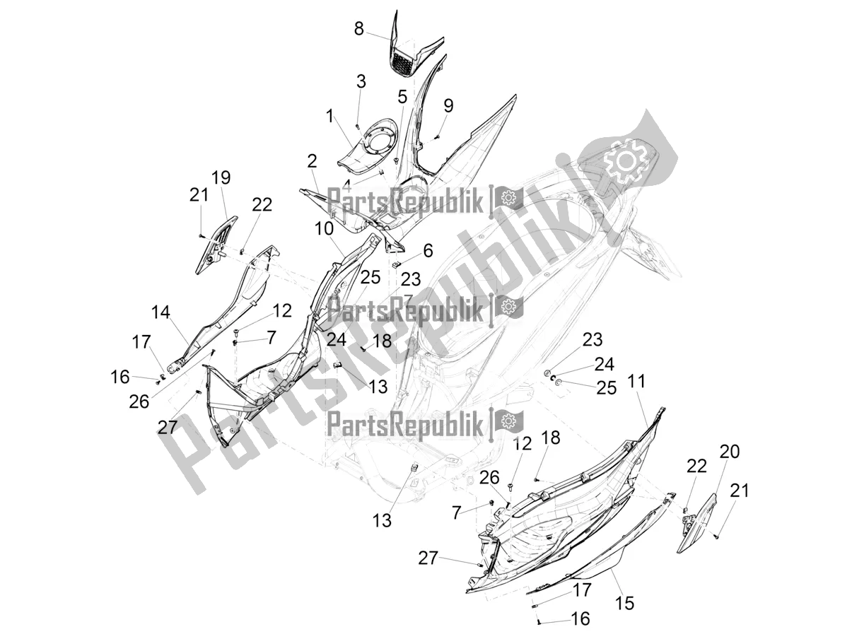 Todas las partes para Cubierta Central - Reposapiés de Piaggio Medley 150 E5 2022