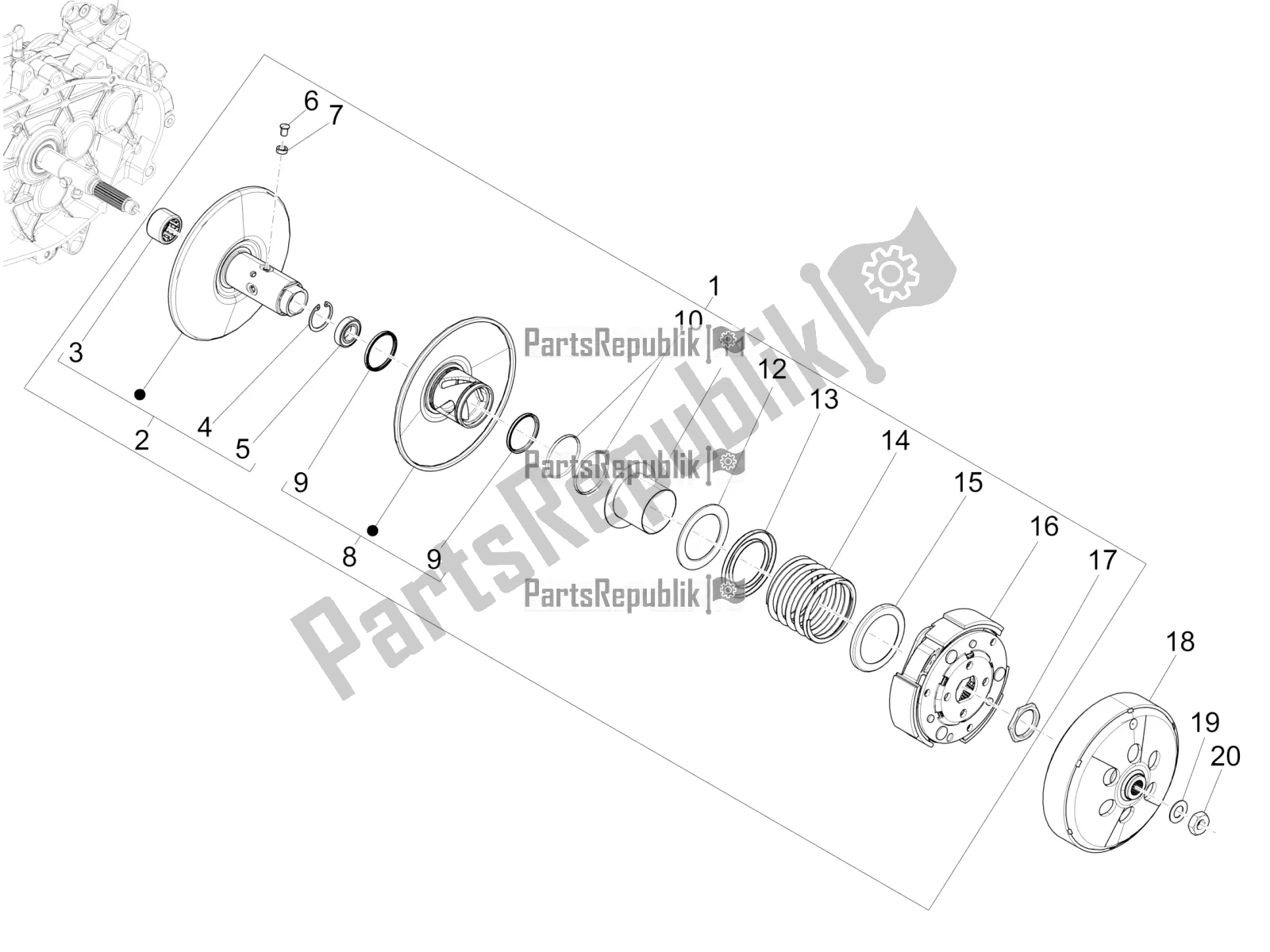 Tutte le parti per il Puleggia Condotta del Piaggio Medley 150 E5 2022