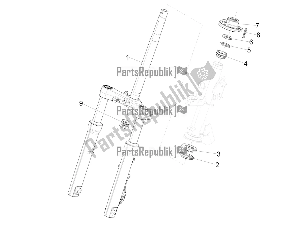 Alle onderdelen voor de Vork / Stuurbuis - Stuurlagereenheid van de Piaggio Medley 150 E5 2022