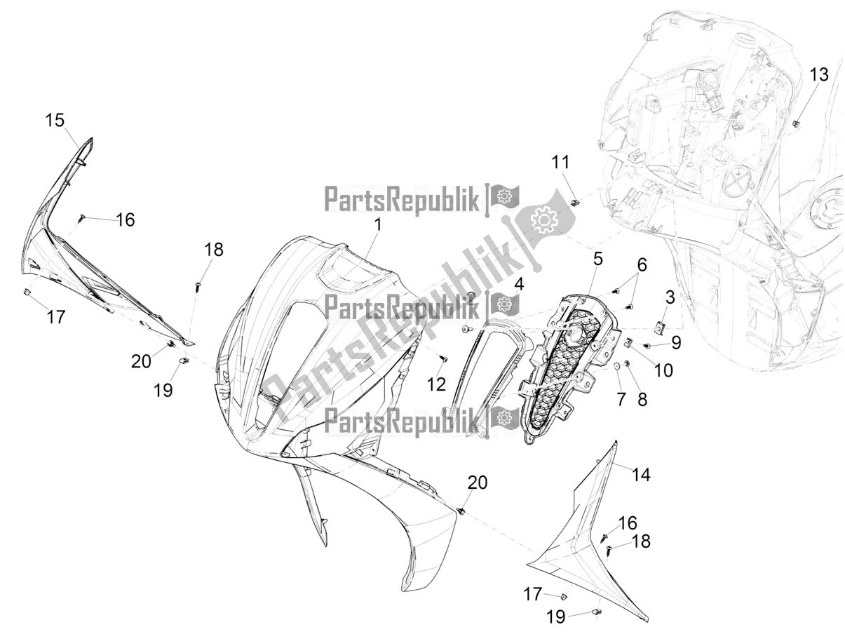 Tutte le parti per il Scudo Anteriore del Piaggio Medley 150 E5 2022