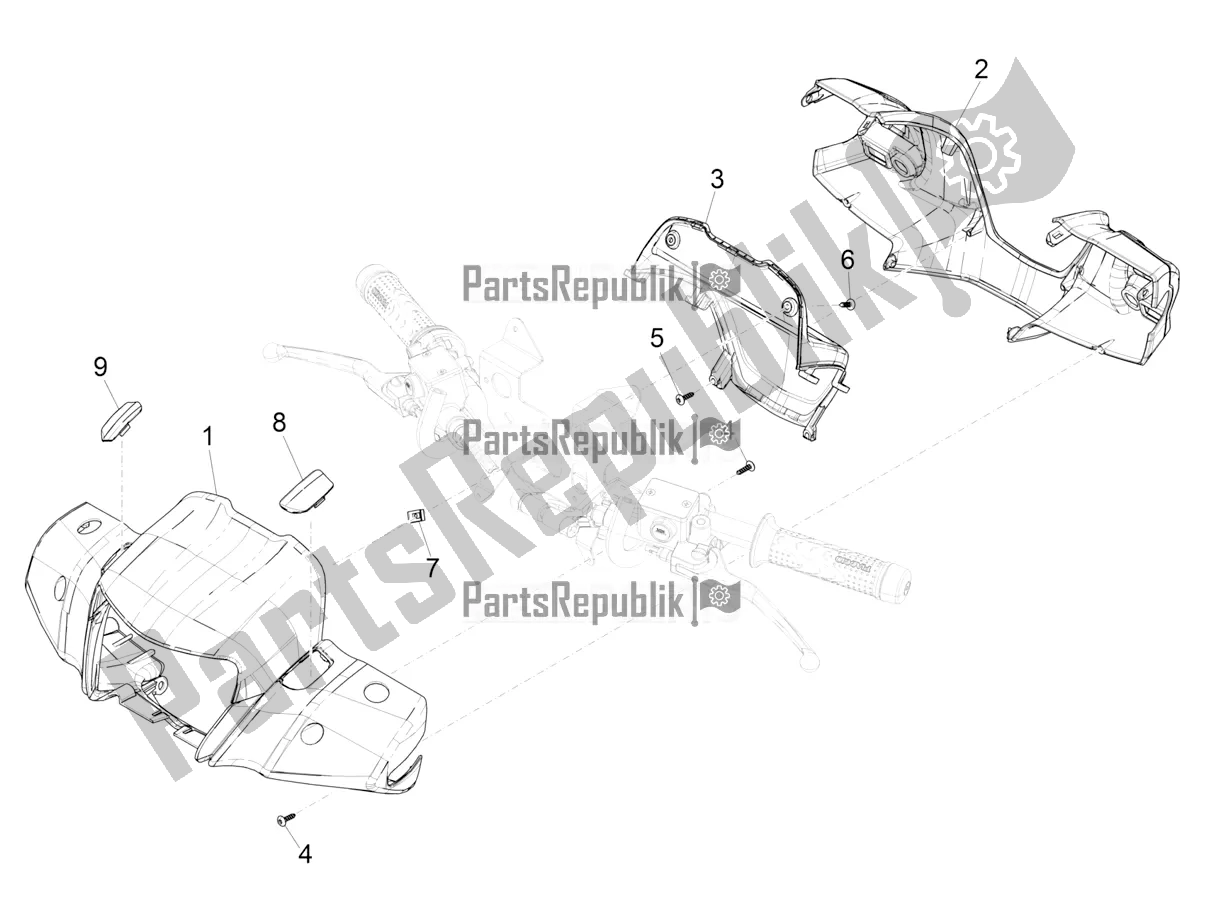 All parts for the Handlebars Coverages of the Piaggio Medley 150 E5 2022