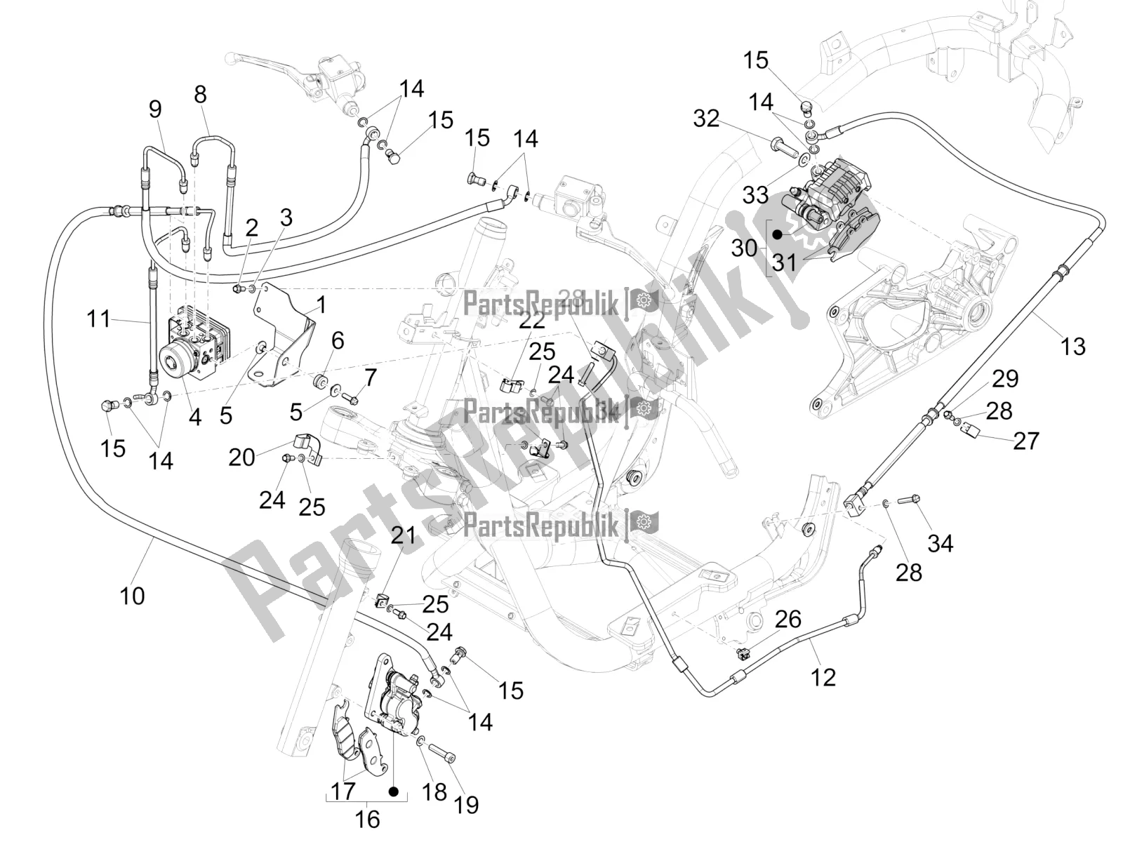 Toutes les pièces pour le Tuyaux De Freins - étriers (abs) du Piaggio Medley 150 IE ABS 2020