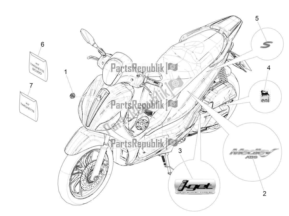 Todas as partes de Placas - Emblemas do Piaggio Medley 150 IE ABS 2020