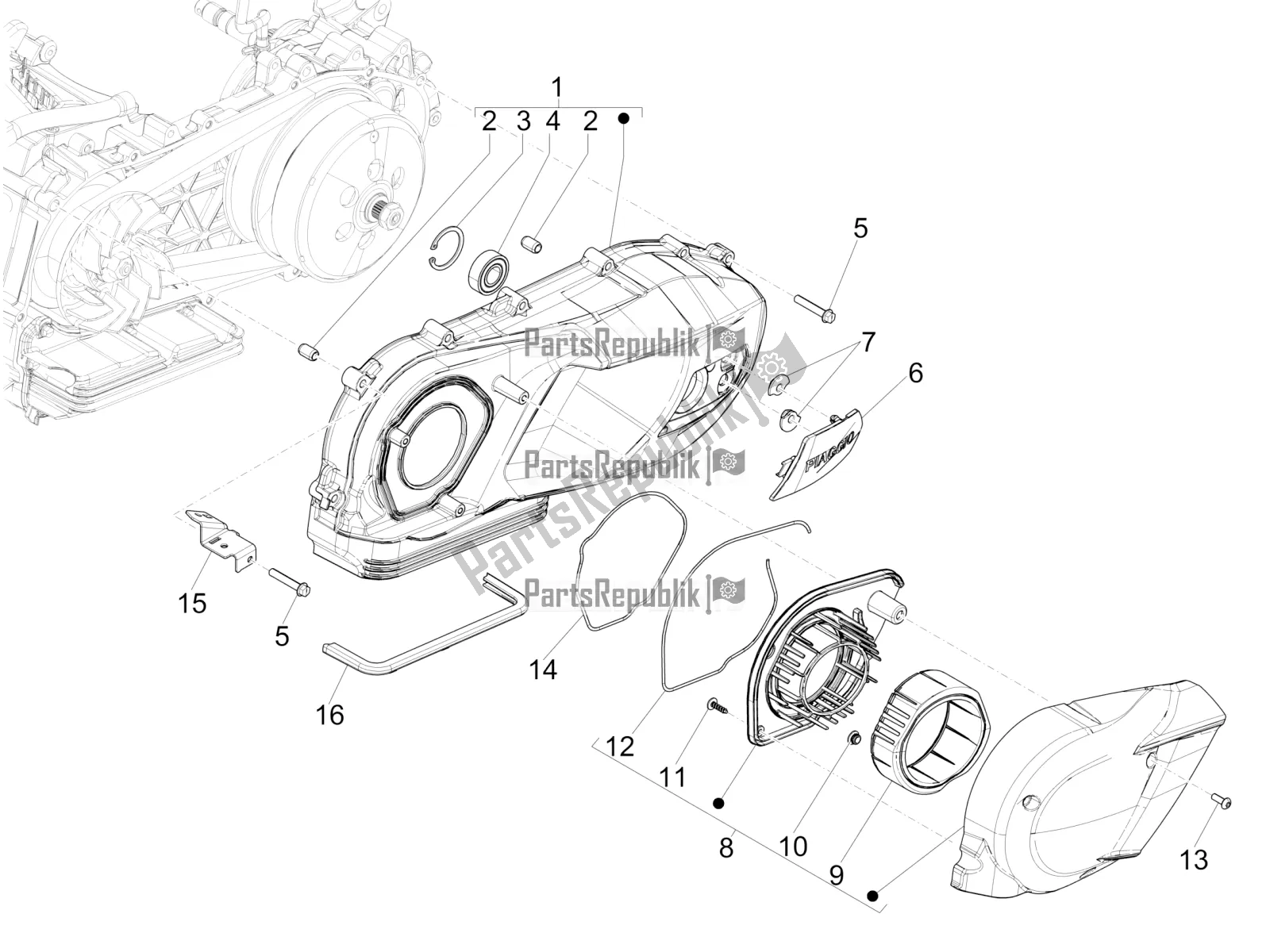 Todas las partes para Tapa Del Cárter - Enfriamiento Del Cárter de Piaggio Medley 150 IE ABS Apac 2016