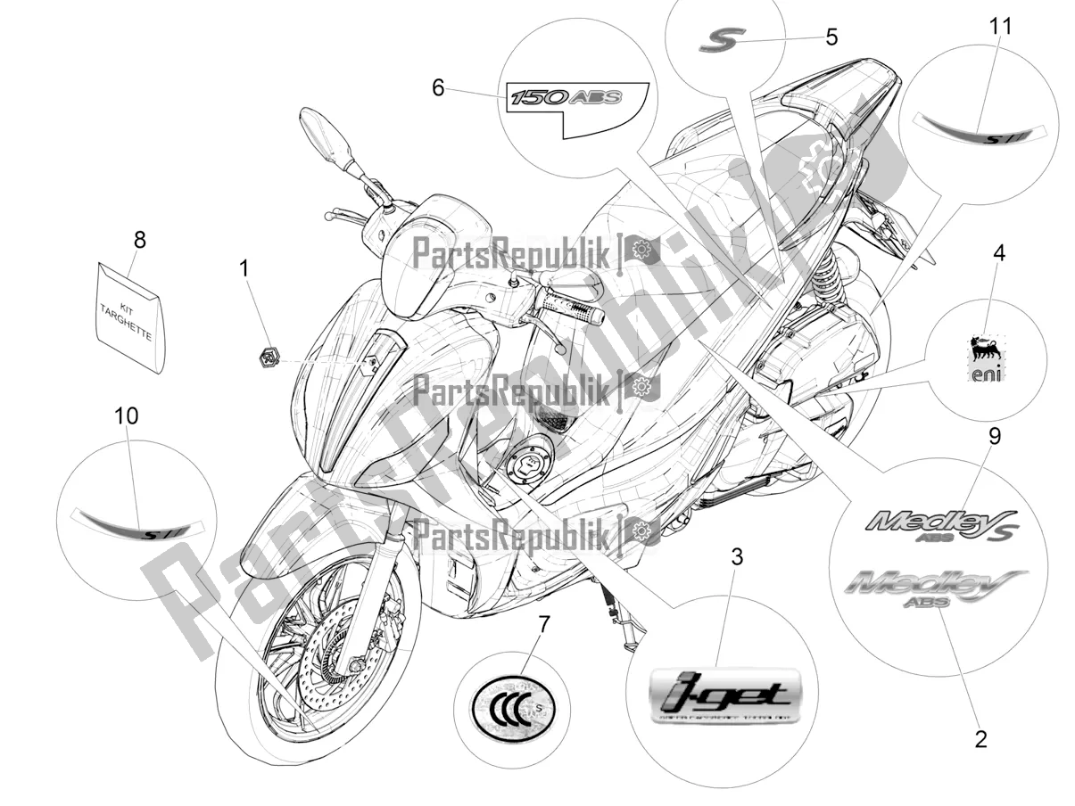 All parts for the Plates - Emblems of the Piaggio Medley 150 IE ABS Apac 2016