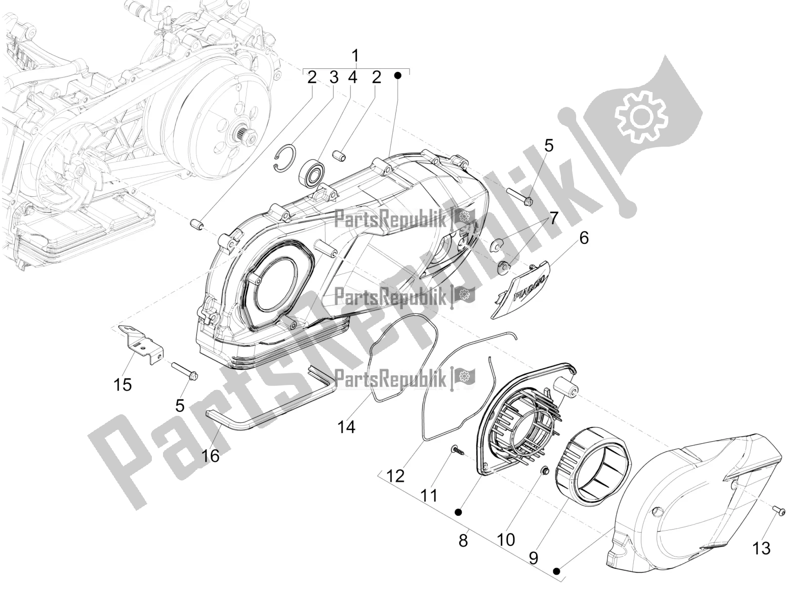 Toutes les pièces pour le Couvercle De Carter - Refroidissement Du Carter du Piaggio Medley 150 IE ABS Apac 2017