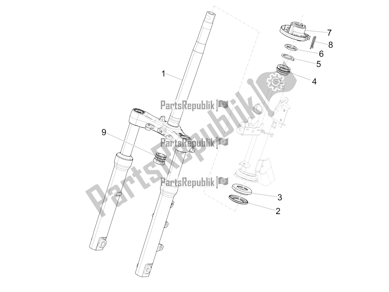 Tutte le parti per il Forcella / Tubo Sterzo - Unità Cuscinetto Sterzo del Piaggio Medley 150 IE ABS Apac 2017