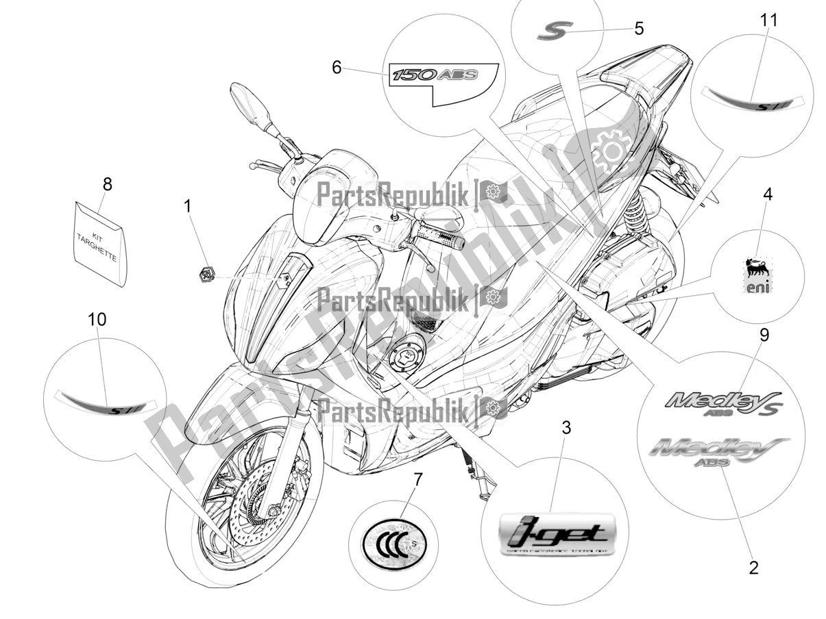 Toutes les pièces pour le Plaques - Emblèmes du Piaggio Medley 150 IE ABS Apac 2017