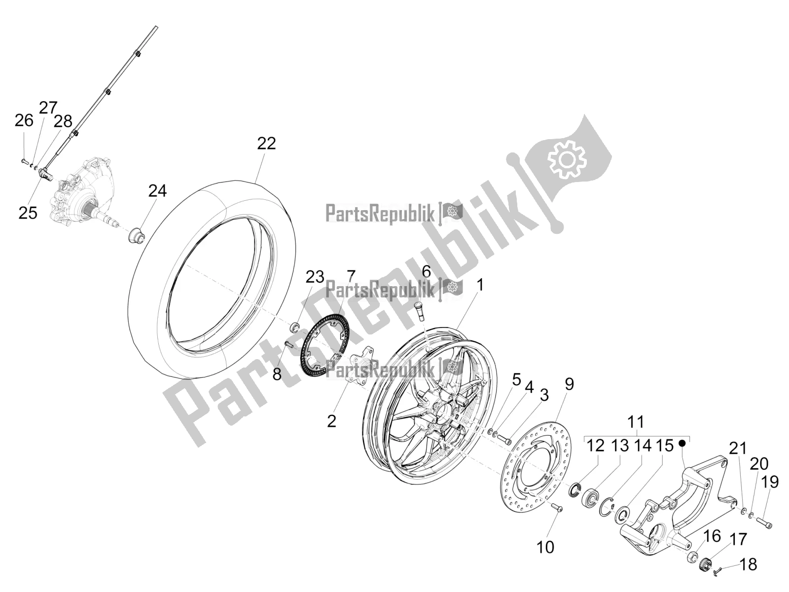 Toutes les pièces pour le Roue Arrière du Piaggio Medley 150 IE ABS Apac 2017