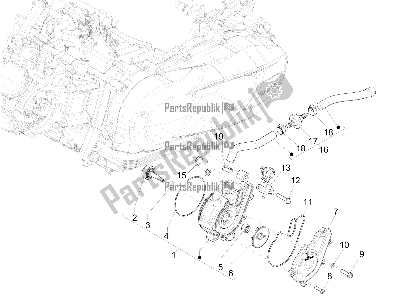 All parts for the Cooler Pump of the Piaggio Medley 150 IE ABS Apac 2018