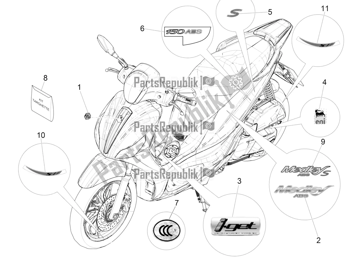 Toutes les pièces pour le Plaques - Emblèmes du Piaggio Medley 150 IE ABS Apac 2018