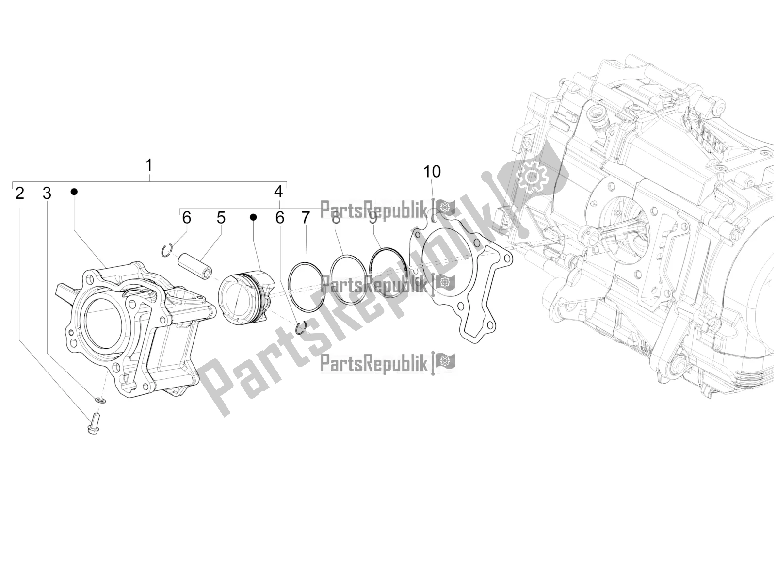 Todas las partes para Unidad De Pasador Cilindro-pistón-muñeca de Piaggio Medley 150 IE ABS Apac 2019