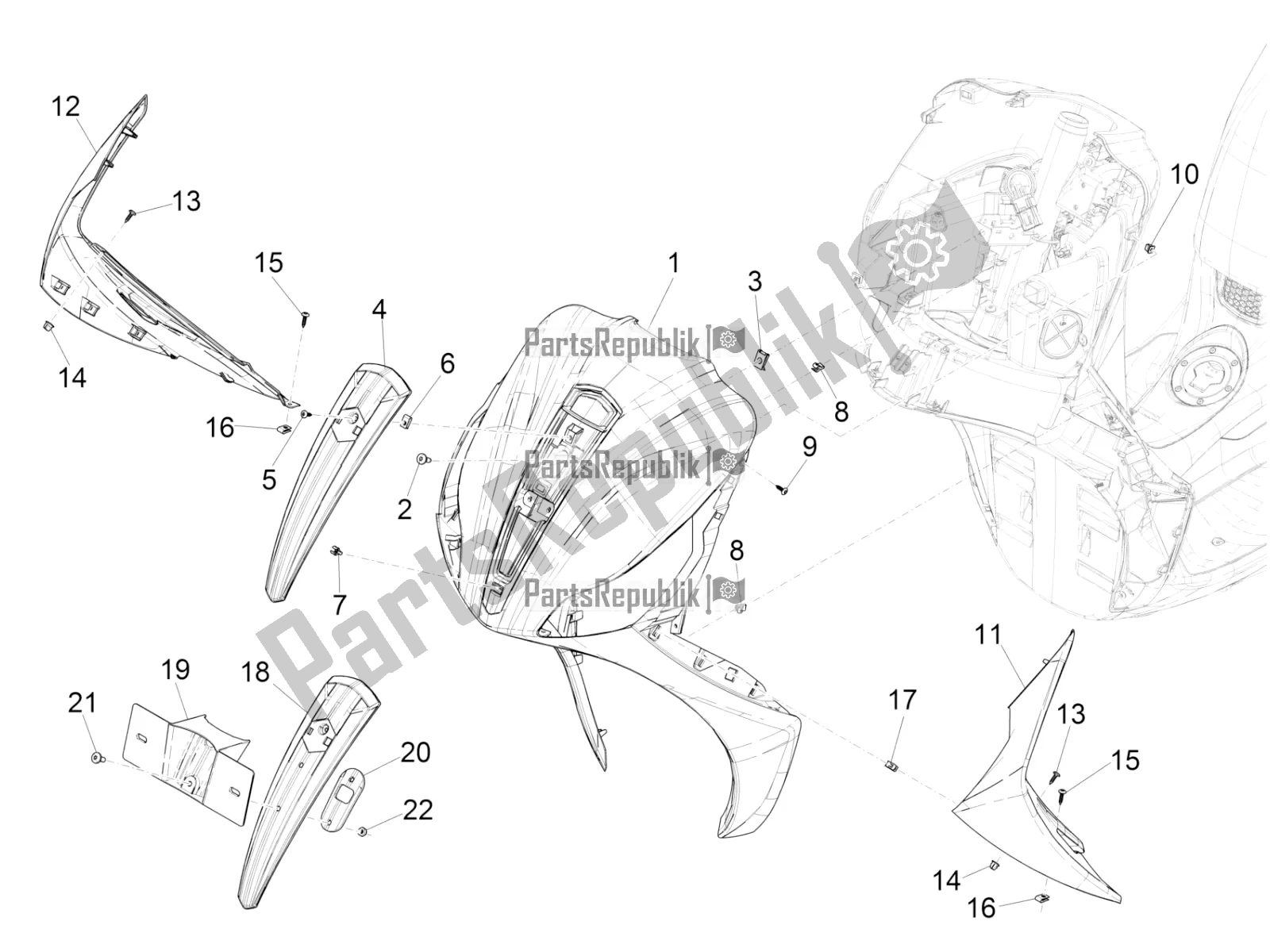 Todas las partes para Escudo Delantero de Piaggio Medley 150 IE ABS Apac 2019