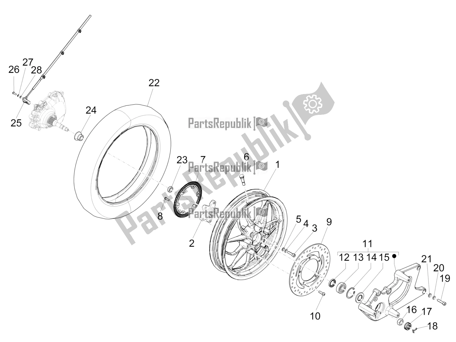 Todas las partes para Rueda Trasera de Piaggio Medley 150 IE ABS Apac 2019