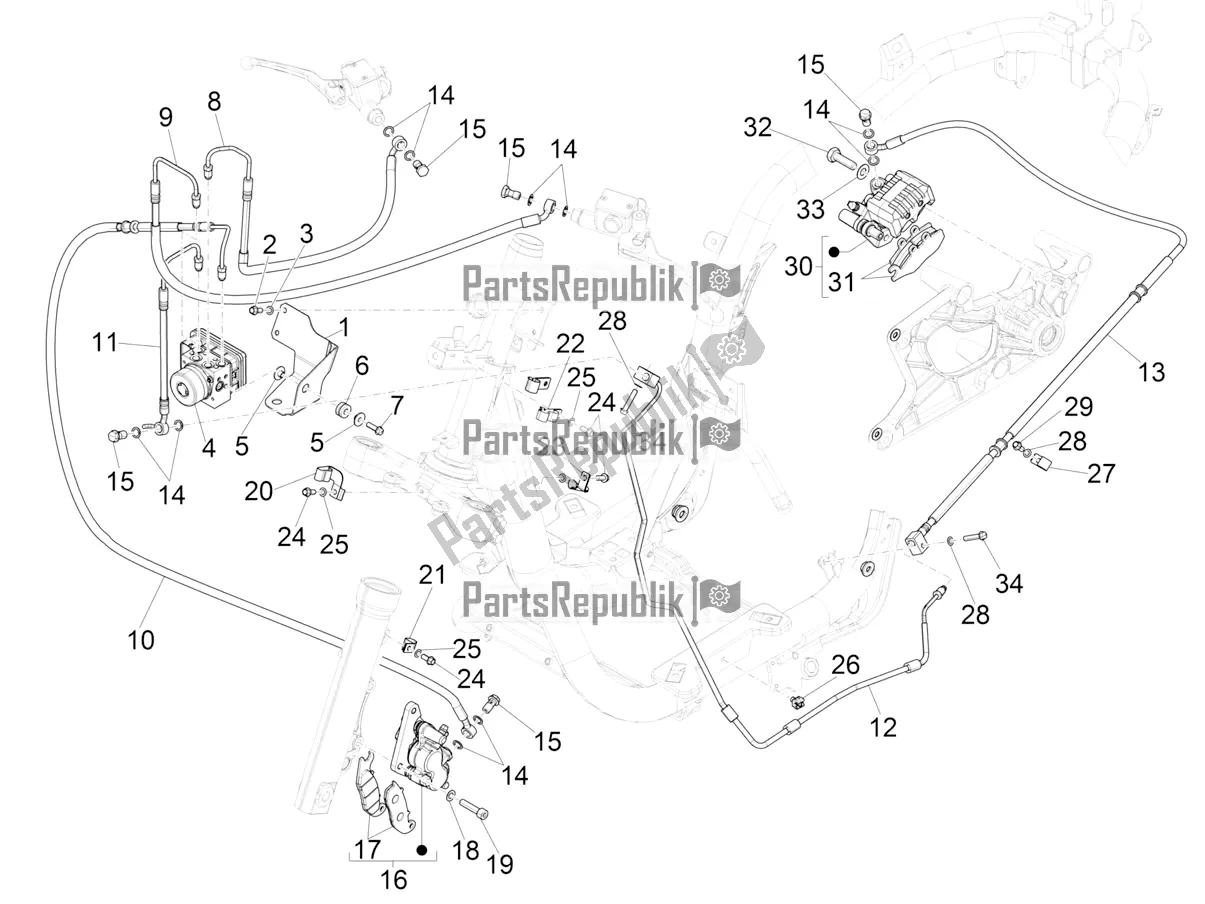 Toutes les pièces pour le Tuyaux De Freins - étriers (abs) du Piaggio Medley 150 IE ABS E3, E4 Apac 2020