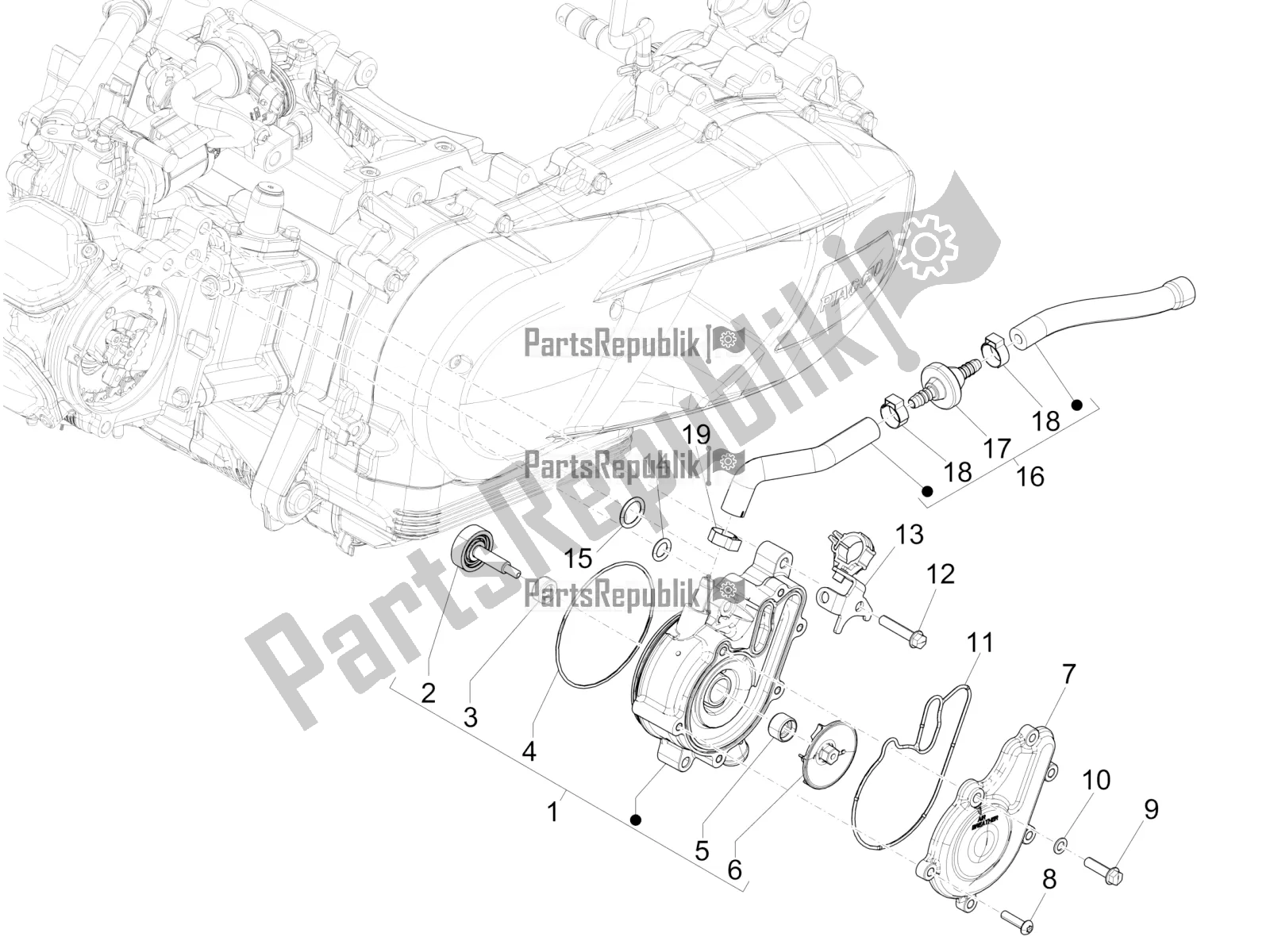 Toutes les pièces pour le Pompe De Refroidissement du Piaggio Medley 150 IE ABS E3, E4 Apac 2020