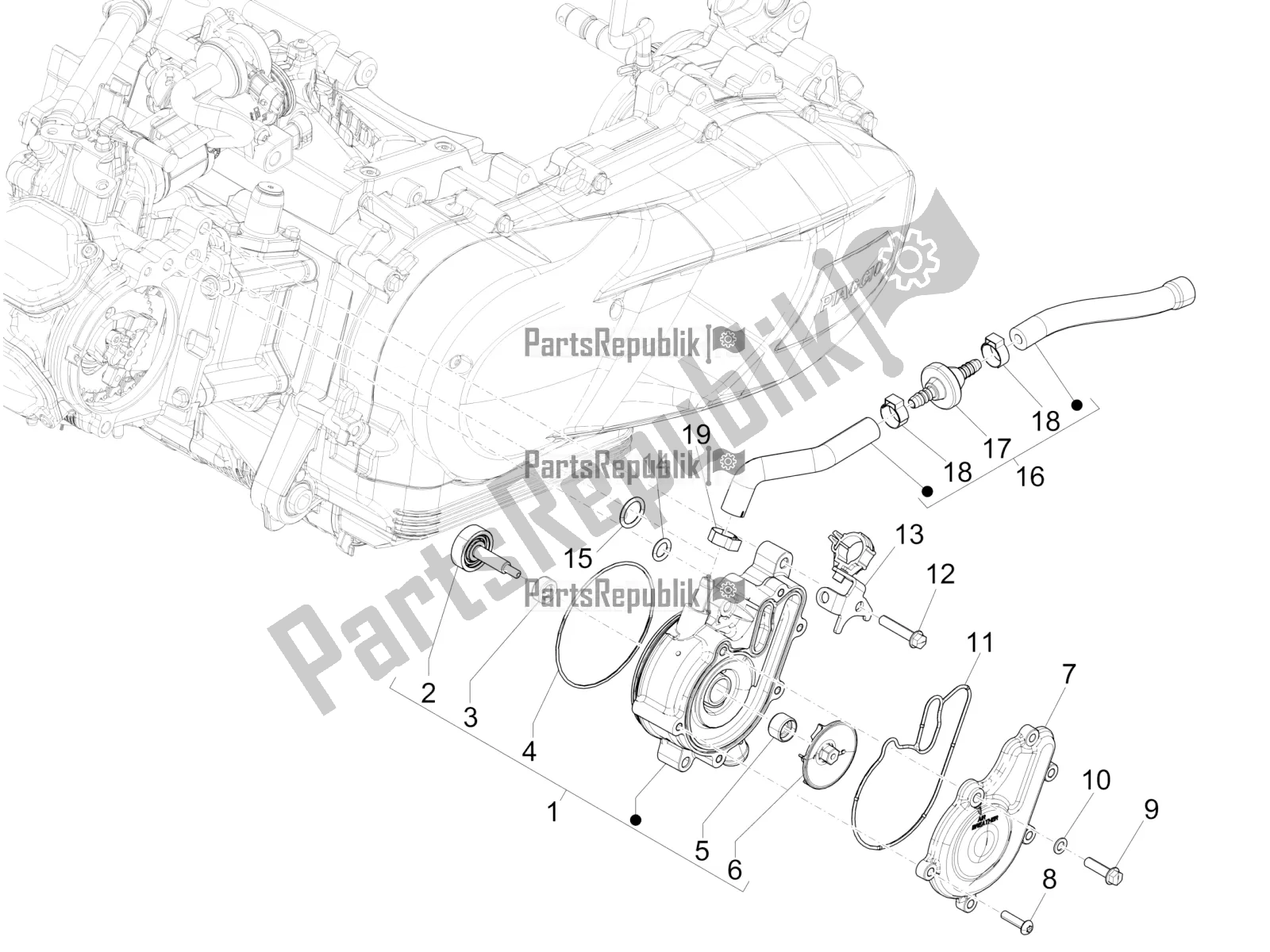 Tutte le parti per il Pompa Di Raffreddamento del Piaggio Medley 150 IE ABS E3, E4 Apac 2020