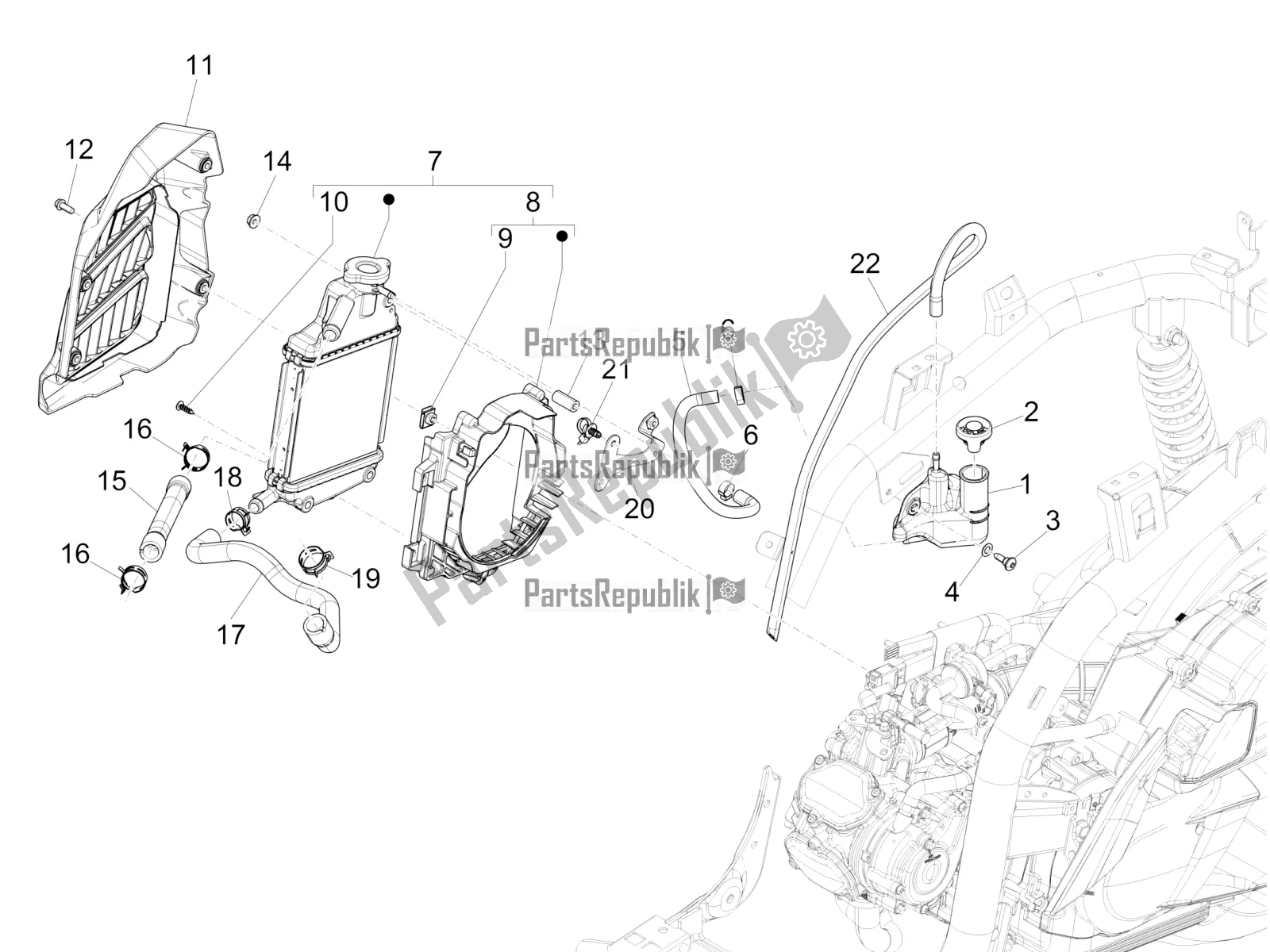 All parts for the Cooling System of the Piaggio Medley 150 IE ABS E3, E4 Apac 2020
