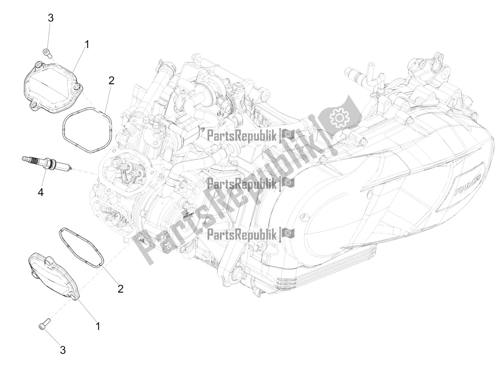 Tutte le parti per il Coperchio Della Testata del Piaggio Medley 150 IE ABS E3, E4 Apac 2020