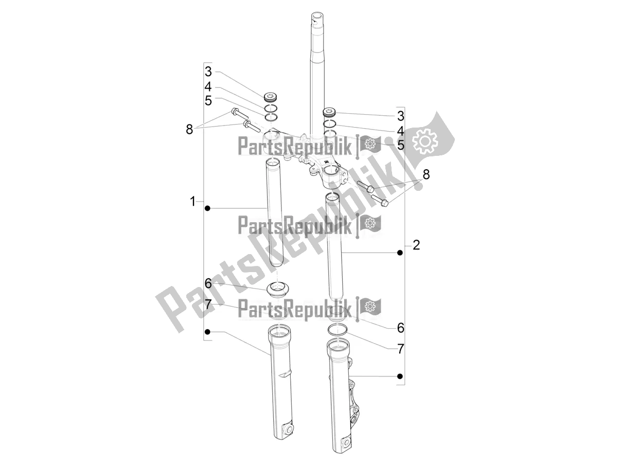 Toutes les pièces pour le Fork's Components (showa) du Piaggio Medley 150 IE ABS E3, E4 Apac 2020