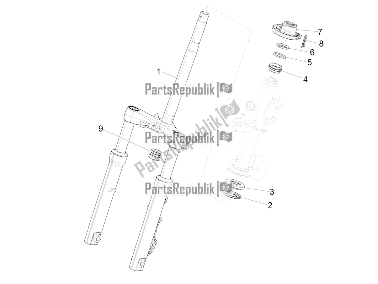 All parts for the Fork/steering Tube - Steering Bearing Unit of the Piaggio Medley 150 IE ABS E3, E4 Apac 2020
