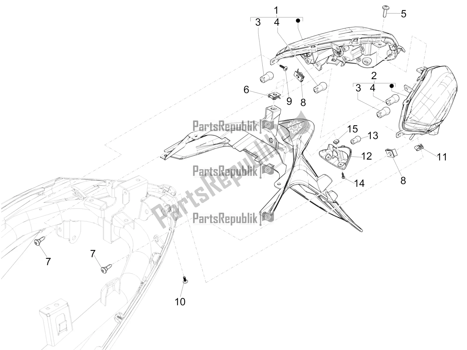 Toutes les pièces pour le Phares Arrière - Clignotants du Piaggio Medley 150 IE ABS E3, E4 Apac 2020