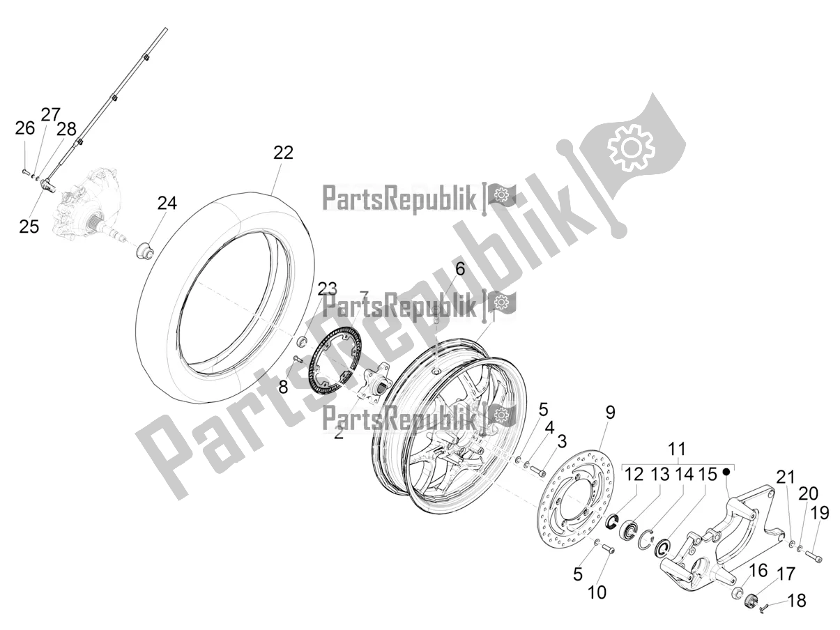 Toutes les pièces pour le Roue Arrière du Piaggio Medley 150 IE ABS E3, E4 Apac 2020