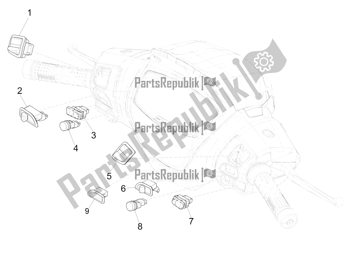 Toutes les pièces pour le Sélecteurs - Interrupteurs - Boutons du Piaggio Medley 150 IE ABS E3, E4 Apac 2020