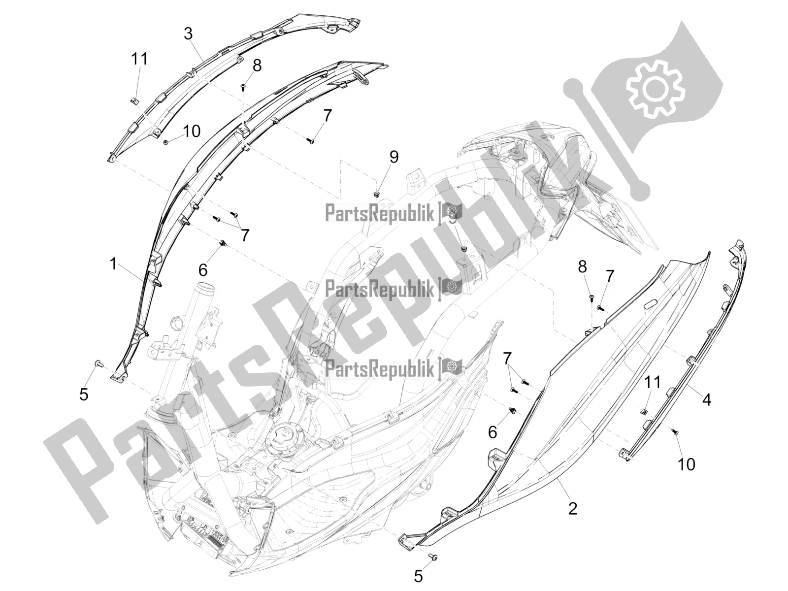 Toutes les pièces pour le Couvercle Latéral - Spoiler du Piaggio Medley 150 IE ABS E3, E4 Apac 2020