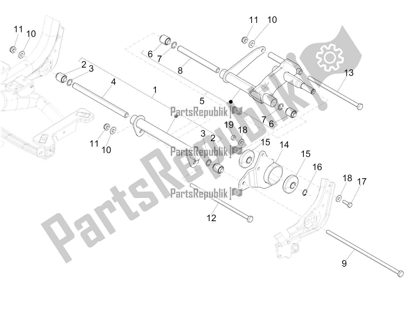 Toutes les pièces pour le Bras Oscillant du Piaggio Medley 150 IE ABS E3, E4 Apac 2020