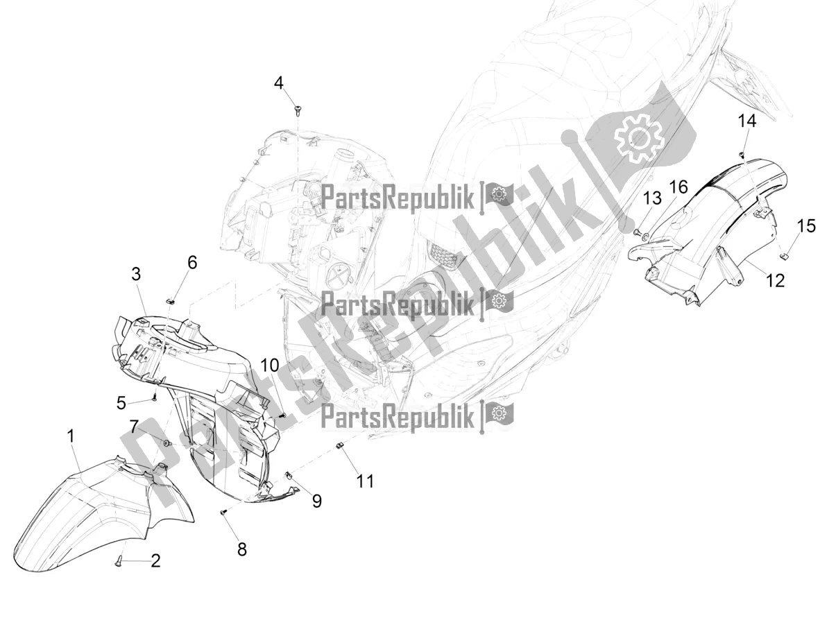 All parts for the Wheel Huosing - Mudguard of the Piaggio Medley 150 IE ABS E3, E4 Apac 2020