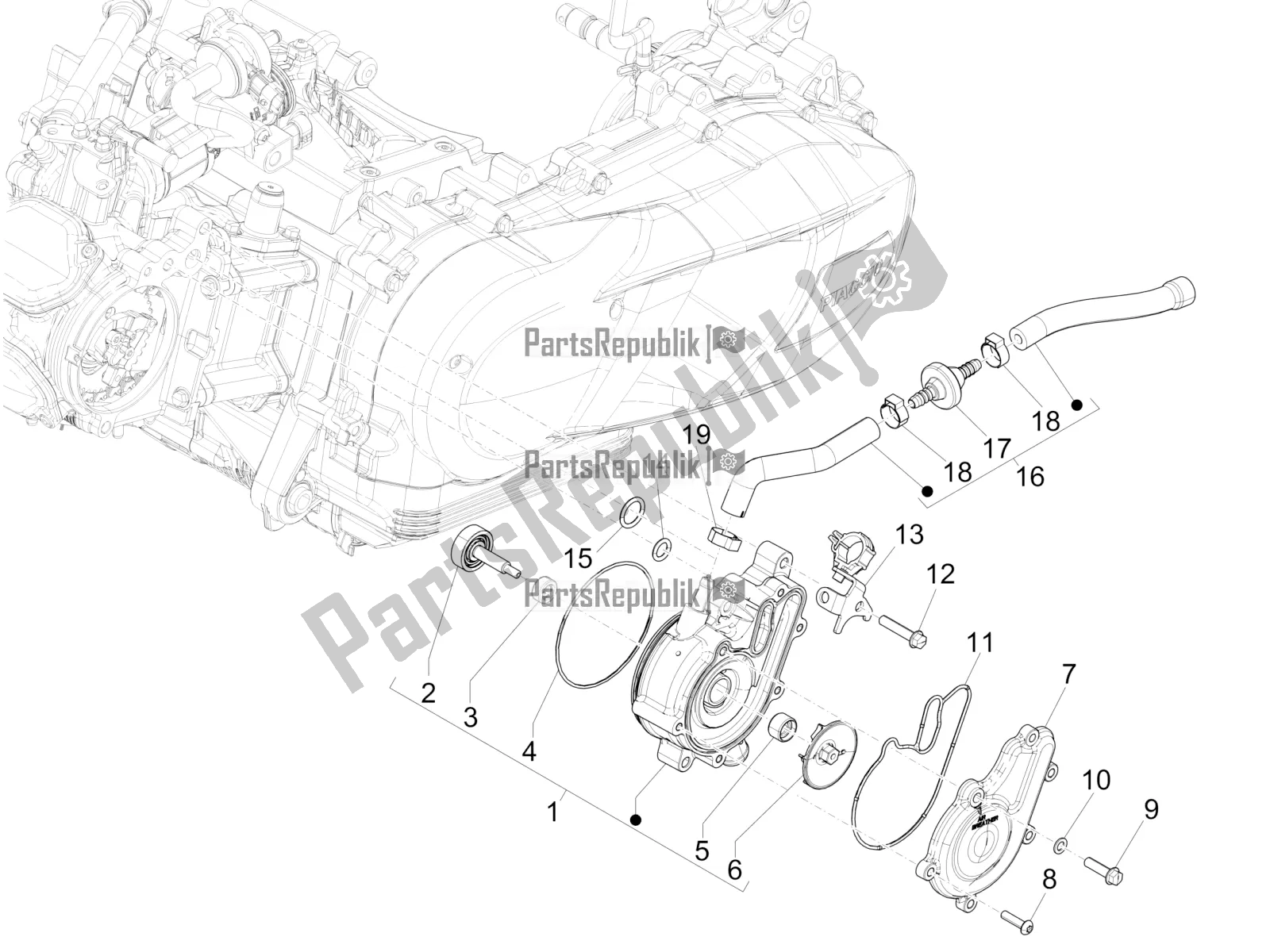Toutes les pièces pour le Pompe De Refroidissement du Piaggio Medley 150 IE ABS E3, E4 Apac 2021