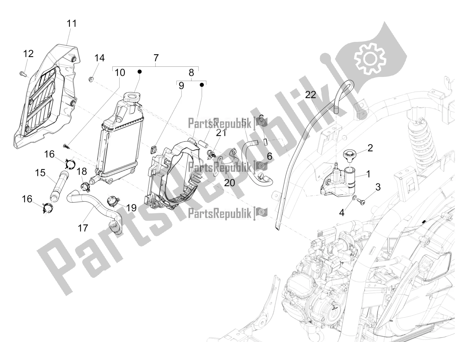 All parts for the Cooling System of the Piaggio Medley 150 IE ABS E3, E4 Apac 2021