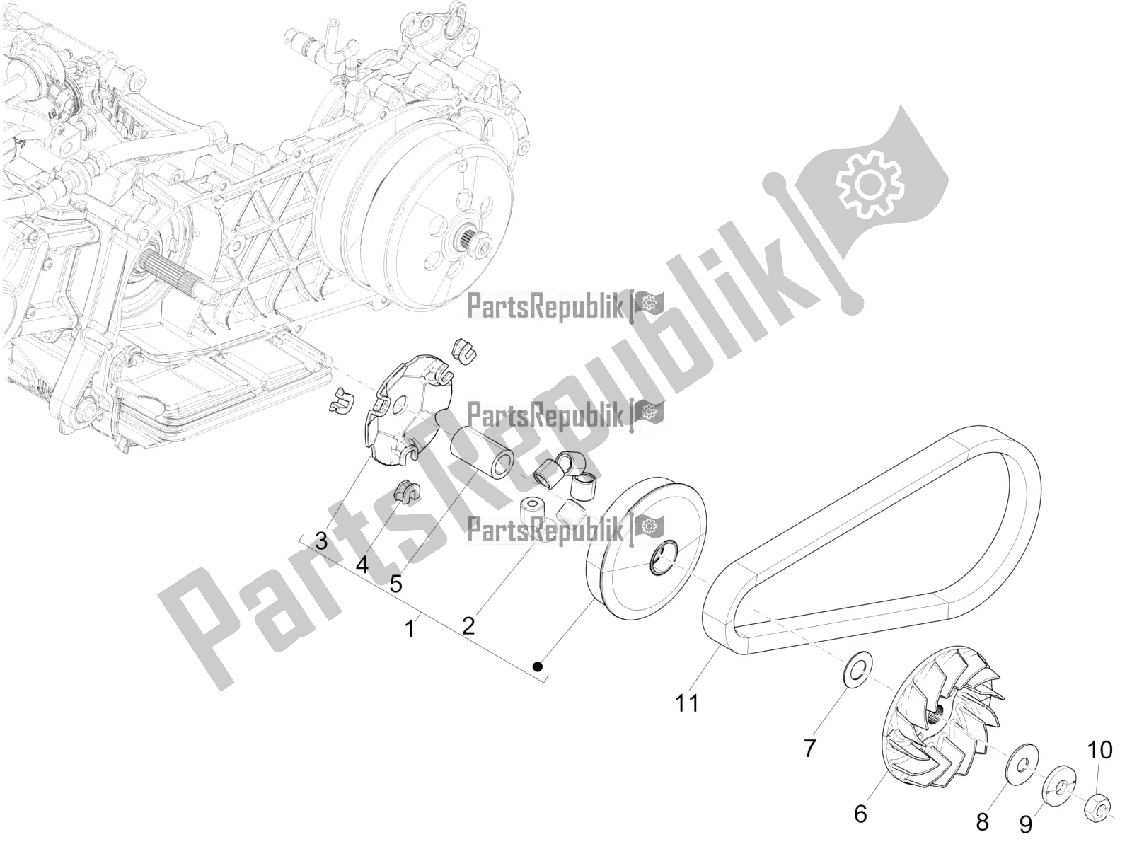 All parts for the Driving Pulley of the Piaggio Medley 150 IE ABS E3, E4 Apac 2021