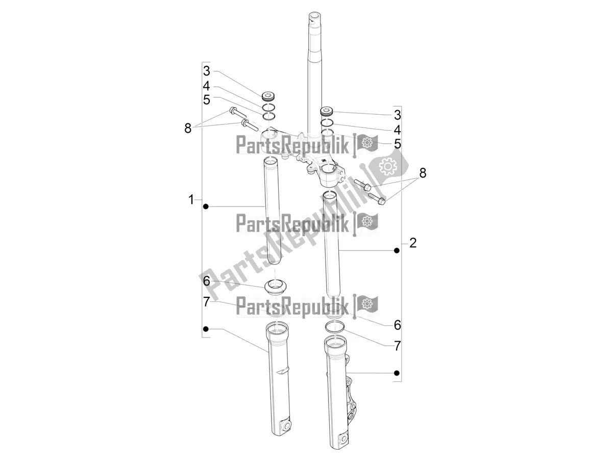 Alle onderdelen voor de Fork's Components (showa) van de Piaggio Medley 150 IE ABS E3, E4 Apac 2021