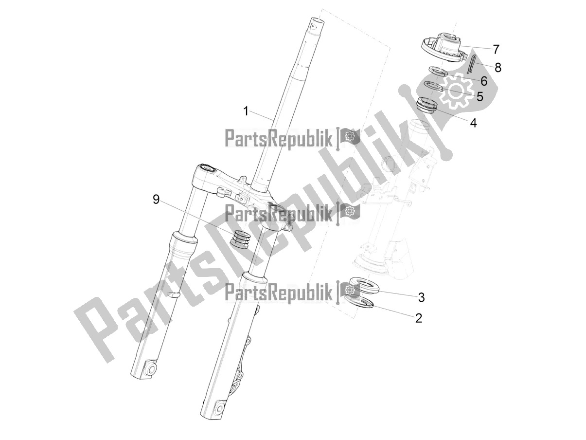 All parts for the Fork/steering Tube - Steering Bearing Unit of the Piaggio Medley 150 IE ABS E3, E4 Apac 2021