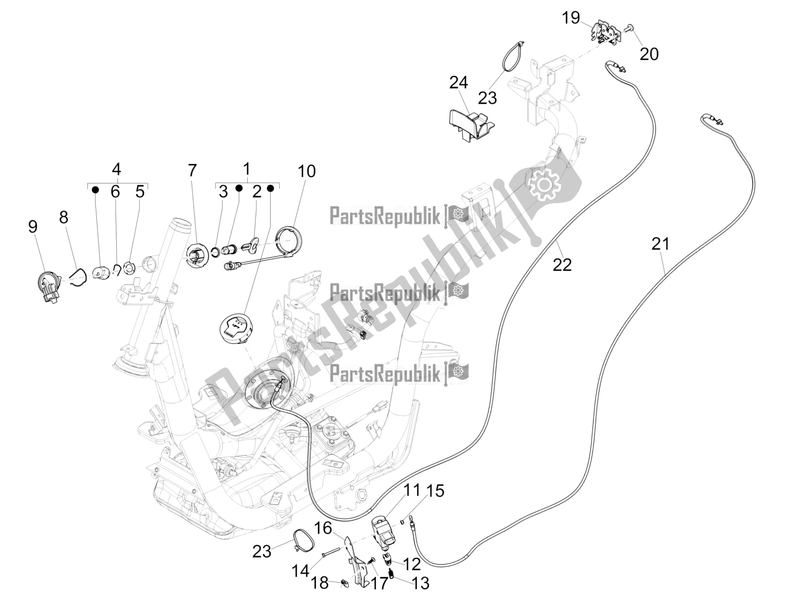 Wszystkie części do Zamki Piaggio Medley 150 IE ABS E3, E4 Apac 2021