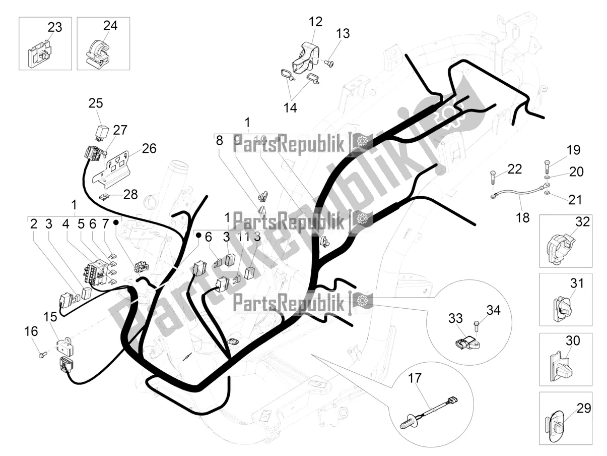 All parts for the Main Cable Harness of the Piaggio Medley 150 IE ABS E3, E4 Apac 2021